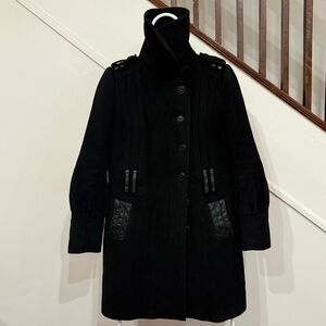 Mackage Black Wool Cashmere Leather Trench Coat for Women